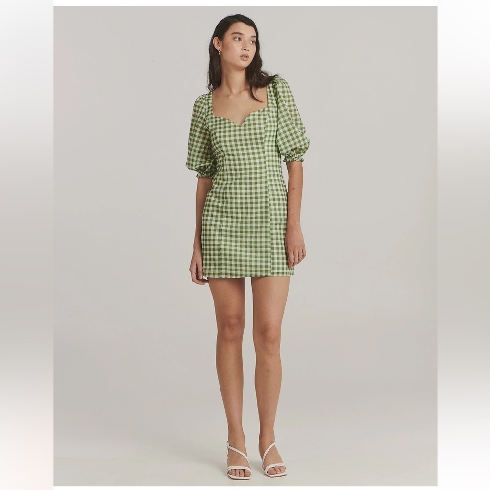 Charlie Holiday Dayna Mini Green Gingham Plaid Dress Size: M